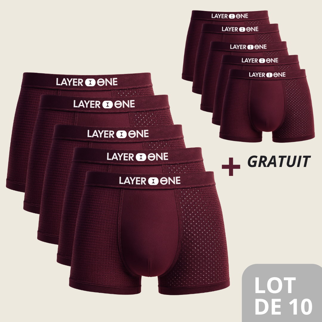 LAYER ONE® Caleçon en fibre de Bambou Pack de 5 | + 5 OFFERTS (Bordeau)